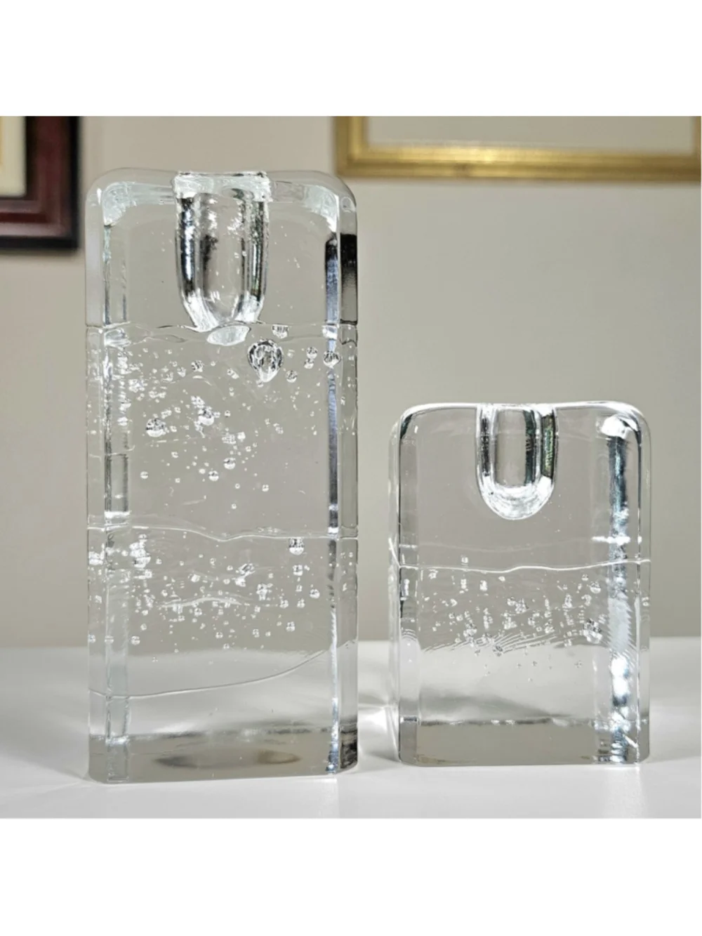 VTG Pair Iittala Finland Arkipelago Glass Candle Holders Timo Sarpaneva Ice MCM